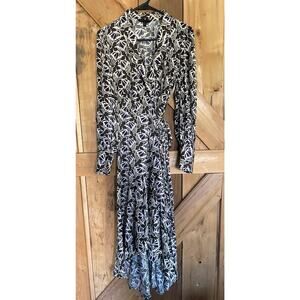 Banana Republic Elegant Feminine Small Brown, Purple Print Wrap Maxi Dress
